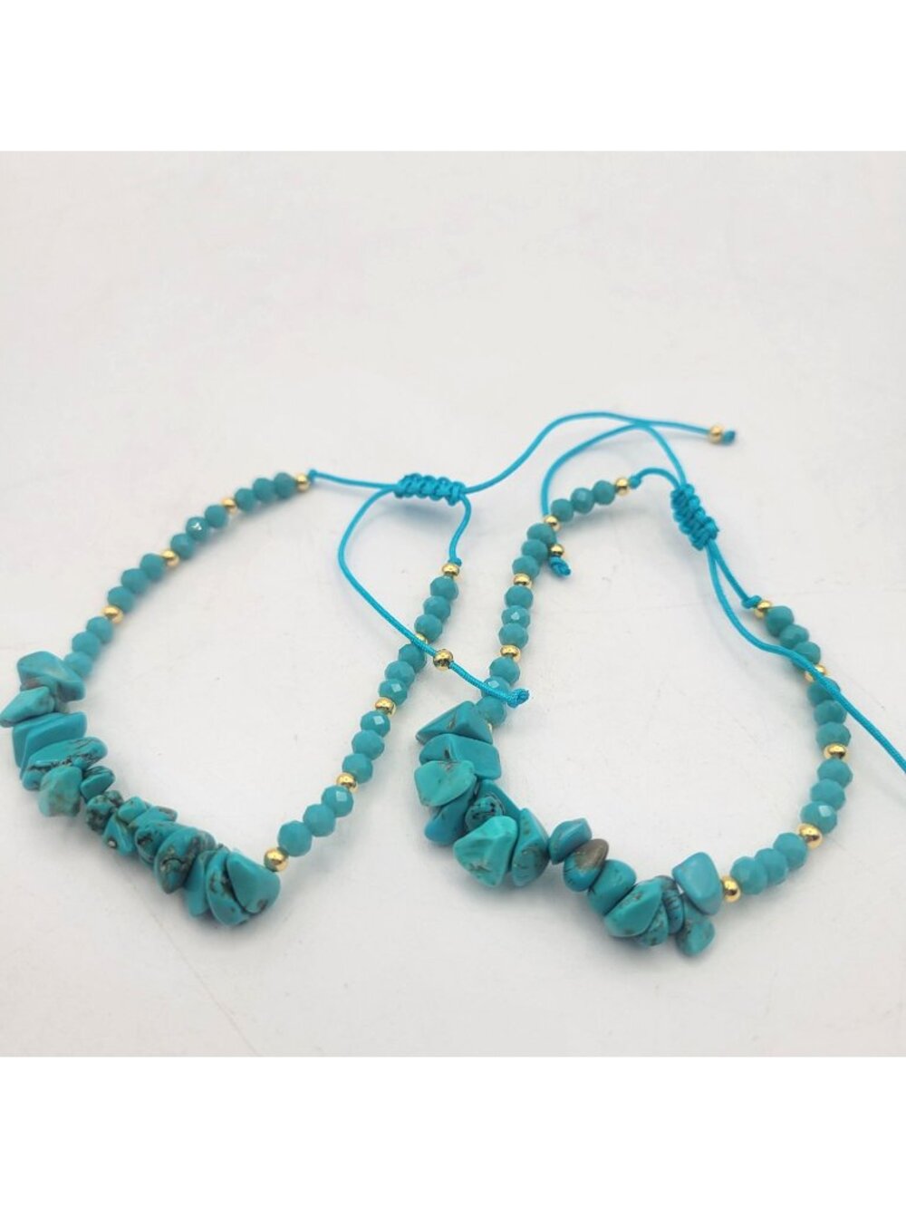Turquoise Chip Bead Handmade Artisan Beaded Bracelets Lot of 2 Adjustable
